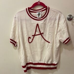 NWOT Alabama Script A” White Sweater with Red Accents